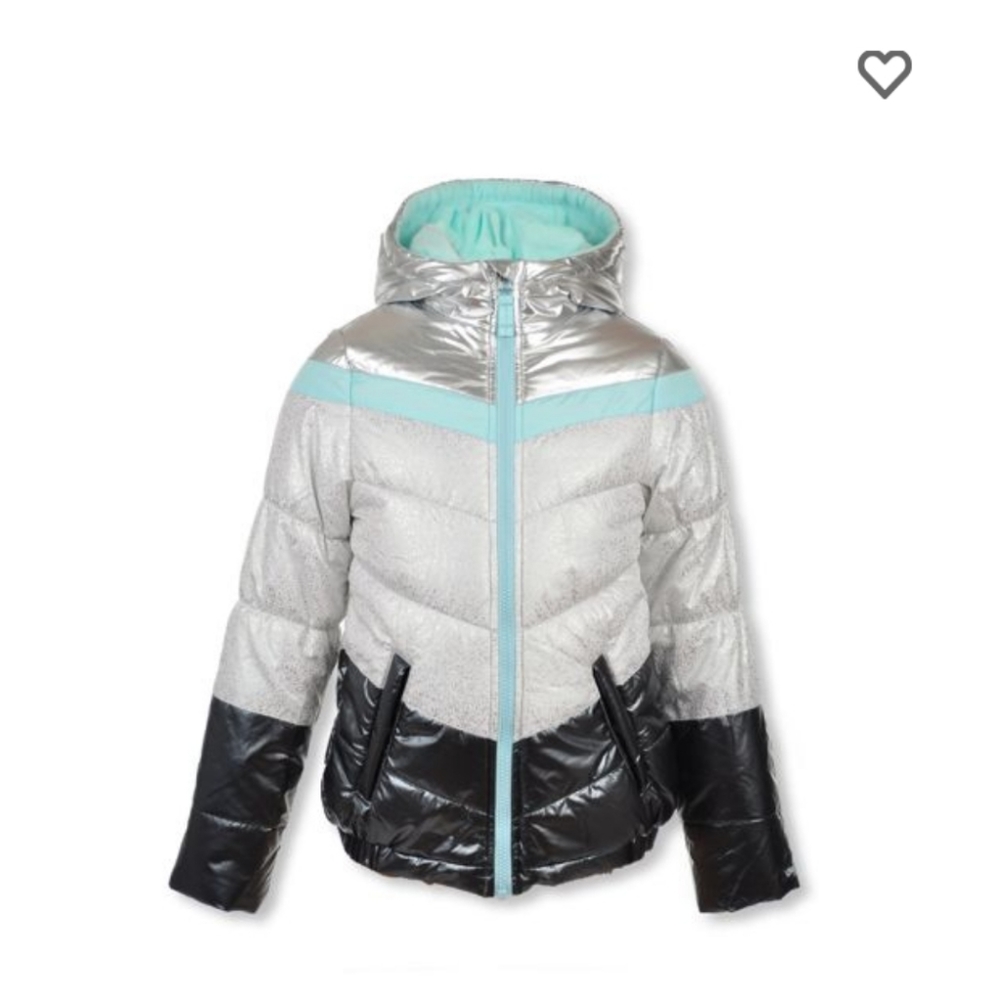 London Fog girls 7/8 silver/aqua chevron jacket